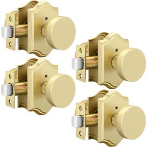 goldenwarm Gold Door Knobs Interior, Zinc-Alloy Heavy Duty Brushed Gold Door Knobs, Privacy Door Knob Interior for Bedroom Bathroom (4 Pack)