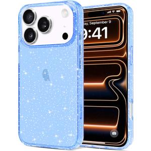 JJGoo Compatible with iPhone 17 Pro Case Clear Glitter, Sparkle Soft TPU Transparent Shockproof Women Girls Slim Bling Sparkly Bumper Cover Phone Cases for iPhone 17 Pro, Blue