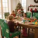 4 Pieces Christmas Xmas Spandex Stretch Washable Dining Room Chair Cover Protector Seat Slipcovers (4, Green Snowflake)