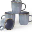 famiware Coffee Mugs Set of 4, Ocean Square 13oz Coffee Cup Set with Handle for Cocoa, Milk, Hot Chocolate, Tea, Water, Stoneware Cups for Kitchen, Microwave and Dishwasher Safe, Blue