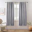 DriftAway Chris Linen Blackout Curtains with Thermal and Sound Reducing Layer 63 Inches Long for Bedroom Striped Printed Drapes Thermal Insulated Lined Window Treatment for Living Room Linen Dark Blue
