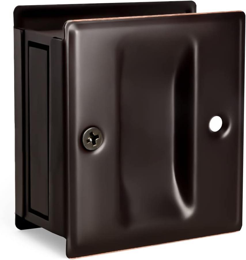 HOMOTEK Privacy Pocket Door Pull - No Lock, Replace Old or Damaged Pull for Sliding Door, 2-3/4'x2-1/2', 1-3/8' Thickness, Oil Rubbed Bronze