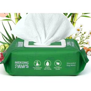 Unscented Pet Grooming Wipes - Natural Bamboo Fiber - Cleansing Wipes for Dog & Cat - Soft & Caring for Sensitive Skin - Durable & Tear Resistant for Paw, Coat & Bum Freshening - 100 Count