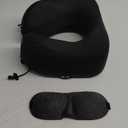 MLVOC Travel Pillow 100% Pure Memory Foam Neck Pillow, Comfortable & Breathable Cover, Machine Washable, Airplane Travel Kit with 3D Contoured Eye Masks, Earplugs, and Luxury Bag, Standard (Black)