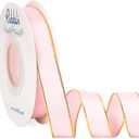 Ribbli Light Pink Satin Ribbon with Gold Edge,Double Faced Satin 5/8 Inch x Continuous 25 Yards,Baby Pink Ribbon Use for Crafts, Gift Wrapping, Wedding Card Decoration