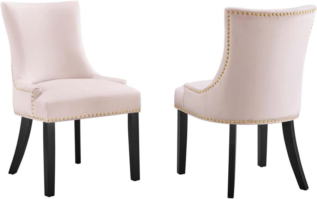 Modway Marquis 20.5" Velvet Dining Side Chairs in Pink/Black (Set of 2)