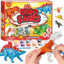 EDUMAN 12 Pcs Dinosaur Painting Kit for Kids, Paint Your Own Dinosaur Kit, Dino Arts & Crafts Painting Set with Brushes and Colors, DIY Activity Toy for Boys & Girls Age 6-12, STEM Gift for Toddlers