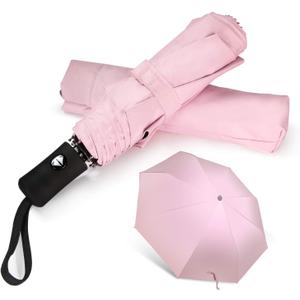 Shinok Travel Umbrella Compact Folding Sun Umbrellas Lighweight Auto Open Close for Women Parasol (Pink)