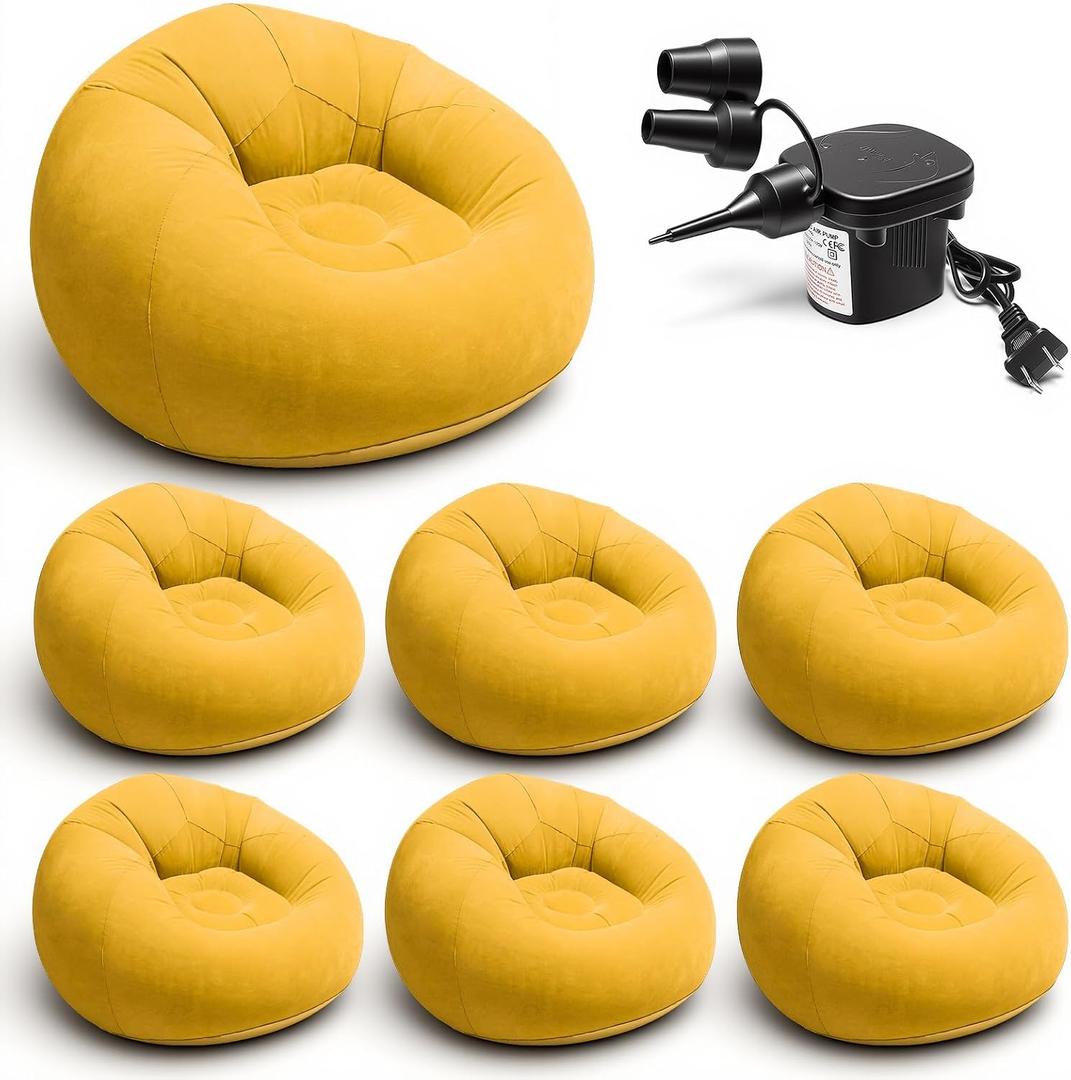 6 Pcs Inflatable Bean Bag Chairs with Electric Air Pump, Giant Blow Up Couch, Outdoor Folding Beanbag Chairs for Adults, Portable Lounger Air Sofa Lazy Sofa Seating for Movie Night Home Camping(Orange, 103 cm × 103 cm × 60 cm