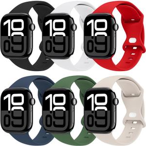 THWALK 6 Pack Sport Bands Compatible with Apple Watch Band Ultra 3/2/1 49mm, Series 11/10 46/42mm, 9/8/7 45/41mm, SE/6/5/4 44/40mm, 3/2/1 42/38mm for Women Men (Black/White/Red/Abyss Blue/Clover/Starlight)