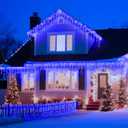 XURISEN 66ft Christmas Lights Decorations Outdoor, 640 LED 8 Modes Curtain Fairy Lights with 120 Drops,Plug in Waterproof Timer Memory Function for Christmas Holiday Wedding Party Decor(Blue)