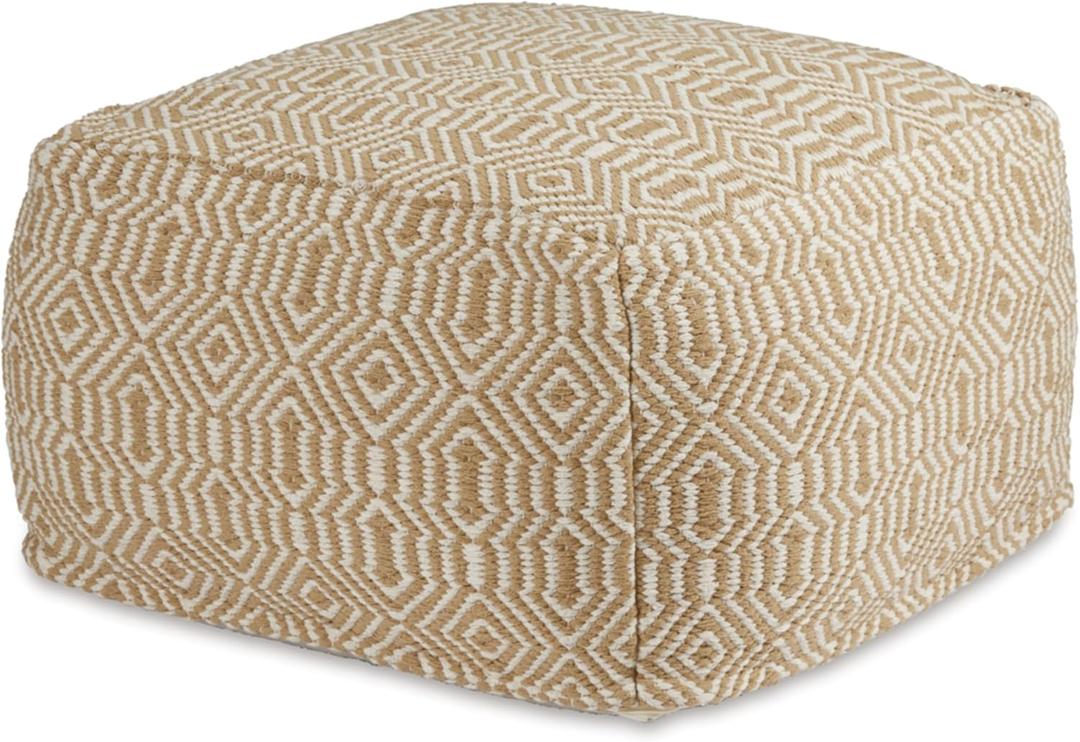 Signature Design by Ashley Adamont Casual Handwoven Geometric Pouf, Beige & White Signature Design by Ashley Adamont Casual Handwoven Geometric Pouf, Beige & White