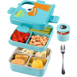 Freshmage 34.7 Oz Stainless Steel Double-Layer Bento Box Container with 3 Compartments, Large Capacity Leakproof and BPA Free Bento Lunch Box, Durable,Drop-Proof, Dishwasher Safe, Blue