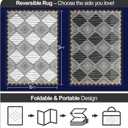 6x9ft Waterproof Outdoor Rug with LED Lights, Foldable Reversible Plastic Straw Mat for Patio RV Camping Picnic Balcony Beach Deck Indoor Outdoor Carpet, Black&White