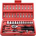 Egofine 46 Pieces 1/4 inch Drive Socket Ratchet Wrench Set, with Bit Socket Set Metric and Extension Bar for Auto Repairing and Household, with Storage Case