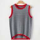 Dokotoo Womens Summer Tops 2026 Casual Striped Color Block High Neck Tank Top Loose Knit High Low Sleeveless Shirts Blouses (White, Small)
