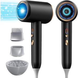 Ionic Blow Dryer, Blow Dryer with Diffuser & Concentrator & Comb Nozzle, 1875W Turbo Ultra-Quiet Hair Dryer with 2 Heat & 3 Speed, Fast Heat-UP Compact Hair Dryer for Home Travel