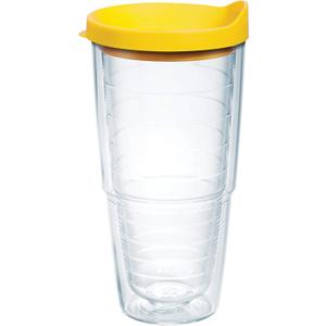 Tervis Clear & Colorful Lidded Made in USA Double Walled Insulated Tumbler Travel Cup Keeps Drinks Cold & Hot, 24oz, Yellow Lid