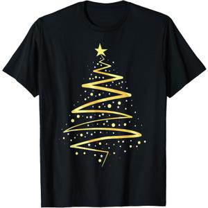 Gold Color Christmas Tree Design T-Shirt 3XL