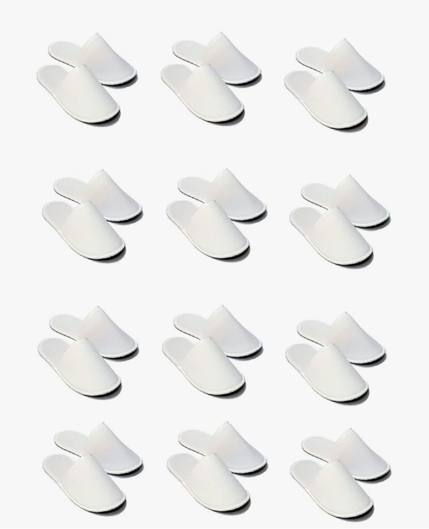 CHOCHILI 12 Pairs Fabric Packed Disposable Hotel Slippers for Airbnb Spa Salon Party Wedding Guests - Fits up to Adult US Men Size 10 & Women Size 11, White