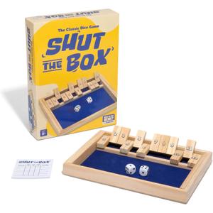Shut The Box by Relatable, The Classic Choice for Tabletop Games, Math Games, Board Games for Kids and Adults, and Strategy Games, Includes 2 Dice, 1 Wooden Box, 1 Scorepad, and Instructions