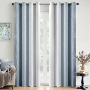 MIULEE Ombre 100% Blackout Curtains, Chambray Blue and Greyish White Room Darkening Thermal Insulated 84 Inches Long Drapes for Bedroom & Living Room Grommet Window Treatments Modern 52Wx84L, Set of 2