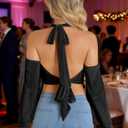 Women Sexy Going Out Halter Tie Backless Top Velvet Cold Shoulder Long Sleeve Ruched Ring Blouse Clubwear Shirt Party Night Out Date Fall Winter (Black, S)