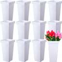 12 Pcs Flower Buckets 13.4 Inch Plastic Floral Bucket for Cut Flowers Modern Square Vases for Centerpieces Display Decorative Plastic Vases for Table Home Wedding Decorations (White)