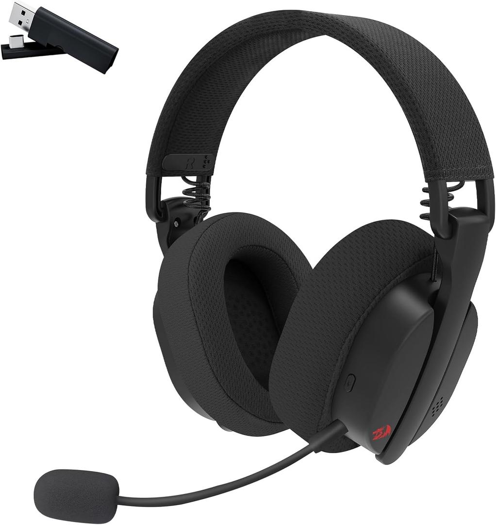 Redragon H888 Wireless Gaming Headset with 7.1 Surround Sound, Tri-Mode Gaming Headphones, 168G Lightweight Design - Detachable Mic - 40MM Driver Soft Memory Foam Padding Gamer Headset for PC, Black