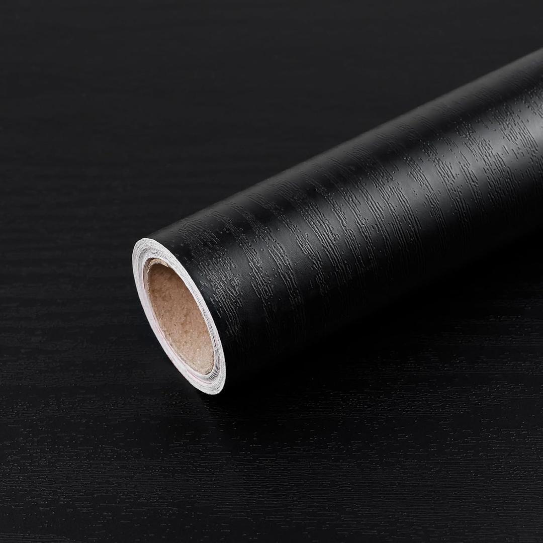 Black Wood Grain Contact Paper 15.7″x236″ Wooden Peel and Stick Wallpaper Self-Adhesive Removable Waterproof Vinyl Film for Cabinets Countertops Furniture
