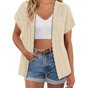 GRACE KARIN 2025 Womens Summer Lightweight Cardigan Sweater Crochet Short Sleeve Open Front Beach Knit Shrug Outwear S