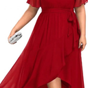 Talisea Womens Plus Size Long Dress Chiffon High Low Split Ruffle Evening Bridesmaid Wedding Guest Formal Maxi Dresses (Red) 18 Plus