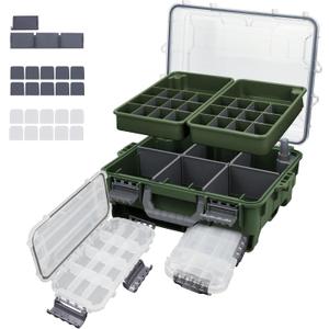 RUNCL Universal Fishing Tackle Box with Two Small Tackle Tray, Removal Inside Design Waterproof Trunk Storage Box, Thicker Floating Airtight Stowaway, Xmas Surprise Fishing Gifts for Men Women