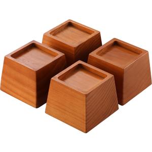 Lufia Wood Bed Risers 3 Inch, Premium Pine Furniture Risers - Sturdy, Stylish and Space Saving 3" Bed Lift for Sofa, Desk and More - 4-Pack (Brown Wood, 3 Inch)