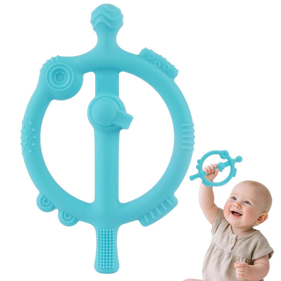 3 x Chuya Baby Teething Ring Sticks,Baby Teether Toys 0-6 6-12 12-18 Months,Teething Relief for Babies,Infant Toys 0 3 6 9 12 18 Months Sensory Toy Easy-Hold (Blue)