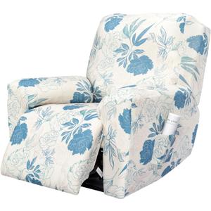 FUANGUI Recliner Chair Cover 4-Pieces Lazyboy Cover for Recliner Chair with Storage Pockets Furniture Protector for Living Room, Jacquard Sofa Slipcover for Kids, Pets, Dog and Cat, 21