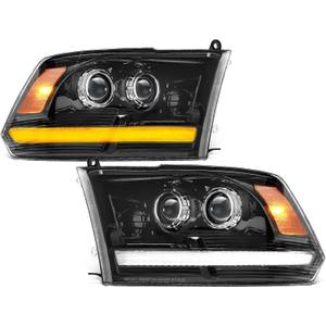 Partsam Full LED Headlights Assembly Compatible with 2009-2018 Ram 1500 2500 3500, DOT Approved Dual Projector Assembly Pair with Start Animation DRL Sequential Turn Signal Hi/Low Beam 6500K 12V IP67 (Black)