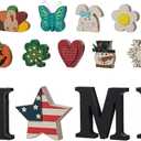 Glitzhome Interchangeable Home Table Signs with 13 Pcs Seasonal Icons, Wooden Changeable Home Sign for Holiday Decor, HOME Letter Sign Ornaments Set Interchangeable Holiday Decorative Shelf Blocks