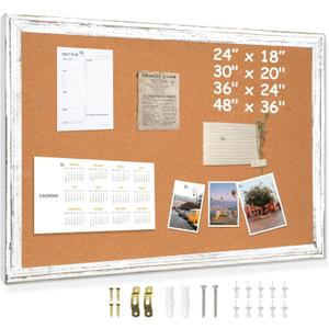 DOLLAR BOSS White Cork Board for Wall - 36 X 24 Inches, Rustic Wooden Frame Bulletin Board, Decorative Hanging Pin Board for Office & Home Decor