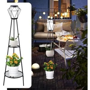 TOOTOO STAR 2 Pack Solar Outdoor Lights, 48" High Solar Floor Lamp, with Plant Holder for Garden Patio Deck Porch Outdoor Decoration (48''- Double layers)