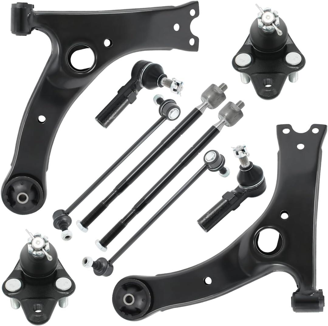 10-Piece Front Suspension Kit for Toyota Corolla/Matrix 2009 2010 2011 2012 2013 | Lower Control Arms with Ball Joints, Sway Bar Links, Inner & Outer Tie Rod Ends - Full Replacement Set