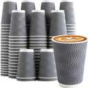 Clawsoff Coffee Cups 12 oz 120 Pack, Corrugated Insulated Ripple Wall Disposable Paper Coffee Cups 12oz, To Go for Hot Beverage or Cold Drinks Office/Home/Cafe/Party/Travel (Gray) | Corrugated, Insulated, Ripple Wall, Disposable, 12oz, To Go