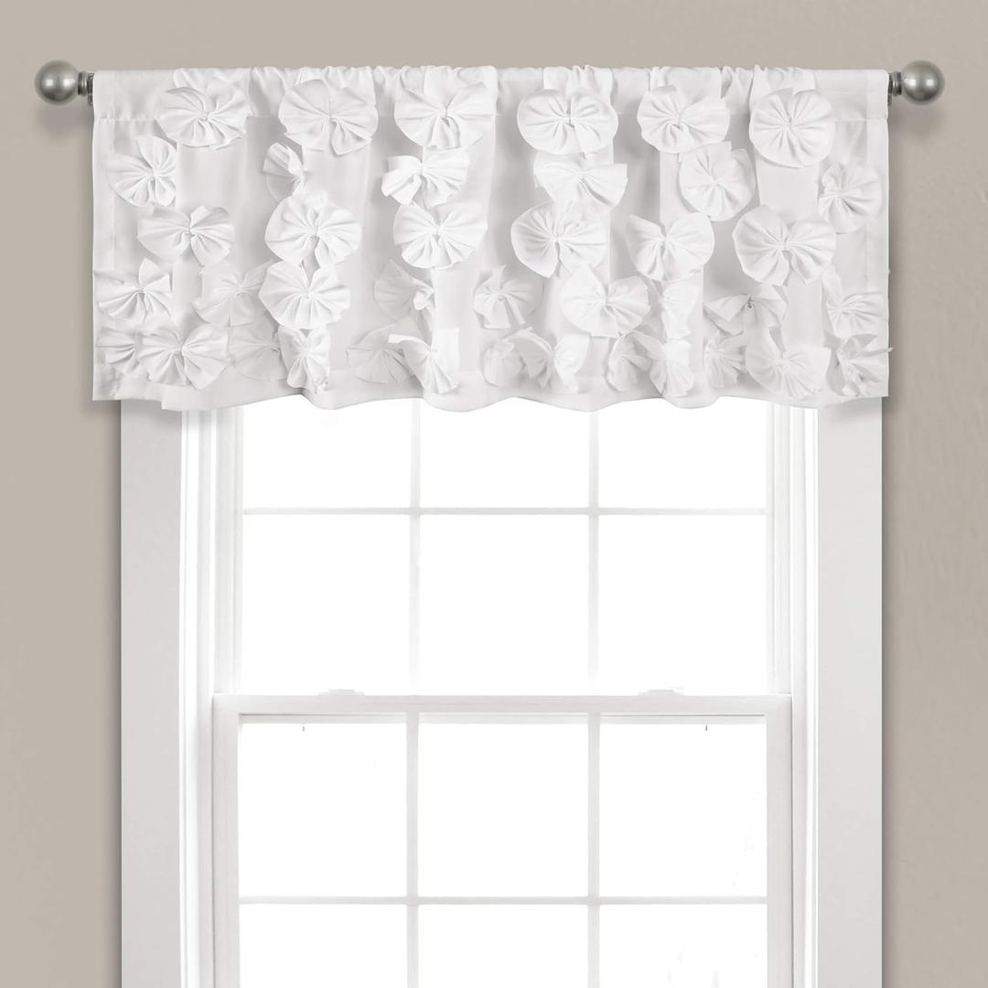 Lush Decor Riley Window Valance, Single 54" W x 18" L, White - Valance Curtains - Kitchen Valances for Windows - Bathroom Window Curtains