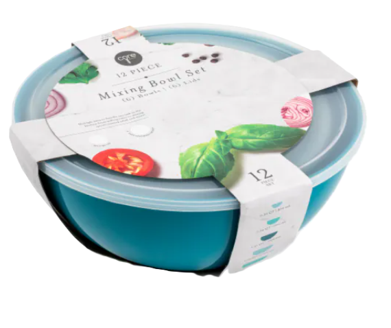 12 Piece Mixing Bowl With Lids  6 Bowls And 6 Lids 302ML, 700 ML, 2100 ML,  3492 ML,  5488 ML,