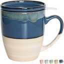 Bosmarlin Ceramic Tea Cup with Infuser and Lid, 16 Oz, Dishwasher and Microwave Safe, 5 Colors to Choose, Reactive Glaze, Steeping Tea Mug with Strainer (Deep Blue)