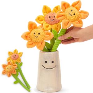 Tezituor 14inch Flower Plush for Mother's Day Sunflower Bouquet Toy for Girls, Lavender-Scented Decorations Valentine's Day Anniversaries Graduation Gifts, 3 Flower & 1 Vase