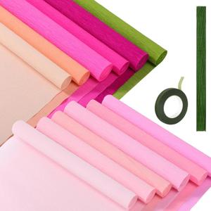 Chrisfall 12 Rolls Crepe Paper Rolls 12 Colors Wide Crepe Paper Streamer Assorted Streamers with Floral Stem Wire and Green Floral Tapes for Birthday Party Ornament (8 Feet X 10 Inch,Pink Colors)