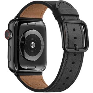 MNBVCXZ Leather Bands Compatible with Apple Watch Band Women, Womens Genuine Replacement Strap for iWatch Series 11 10 9 8 7 6 5 4 3 2 1 SE 3 SE 2 SE (42mm 41mm 40mm 38mm, Black/Black)