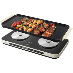 AEWHALE Electric Glass Cooktop 2 Burners with Removable Griddle Pan Non-stick,1800W Electric Hot Plate with Sensor Touch for Adjustable Temperature/Time