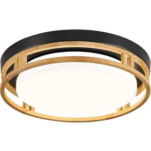 Dimmable LED Wood Ceiling Light, Black, 5CCT, 15.74 Inch
